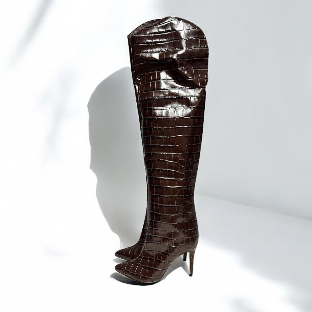 🌻NEW w/tags Schutz Maryana Over the Knee Brown Leather Boot Size 5 $300 Retail